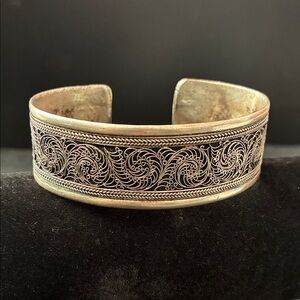 Intricate Filigree Silver Tone Cuff Bracelet